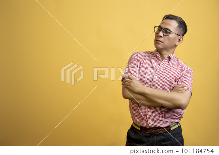 Man with eyeglasses and a shirt standing Man with eyeglasses and a shirt standing 101184754