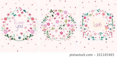 Fascinating vector illustration of a floral wreath with the word love, for use in card templates, home accents, posters and apparel design. Vector illustration Fascinating vector illustration of a floral wreath with the word love, for use in card templates, home accents, posters and apparel design. Vector illustration 101185465