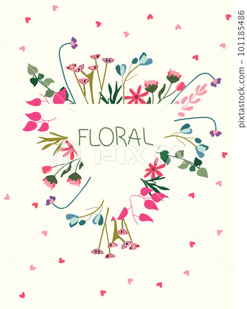 Charming vector frames with botanical elements, including blossoms, leaves, and hearts. Great for invitations, greeting cards, and posters. Vector illustration Charming vector frames with botanical elements, including blossoms, leaves, and hearts. Great for invitations, greeting cards, and posters. Vector illustration 101185486