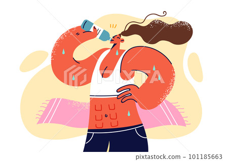 Woman drinking water after workout wish to quench thirst and restore alkaline balance during fitness Woman drinking water after workout wish to quench thirst and restore alkaline balance during fitness 101185663