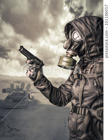 armed man with gas mask armed man with gas mask 101186057