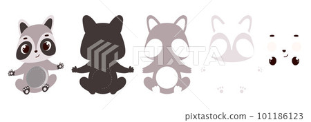 Cute raccoon candy ornament. Layered paper decoration treat holder for dome. Hanger for sweets, candy for birthday, baby shower, halloween, christmas. Print, cut out, glue. Vector illustration Cute raccoon candy ornament. Layered paper decoration treat holder for dome. Hanger for sweets, candy for birthday, baby shower, halloween, christmas. Print, cut out, glue. Vector illustration 101186123