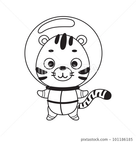 Coloring page cute little spaceman tiger. Coloring book for kids. Educational activity for preschool years kids and toddlers with cute animal. Vector stock illustration Coloring page cute little spaceman tiger. Coloring book for kids. Educational activity for preschool years kids and toddlers with cute animal. Vector stock illustration 101186185