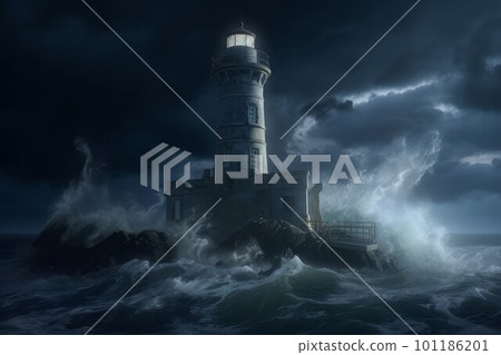 Storm night lighthouse spotlight. Nature stormy. Generate Ai Storm night lighthouse spotlight. Nature stormy. Generate Ai 101186201