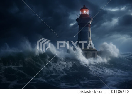 Storm at night lighthouse. Nature cloud. Generate Ai 101186210