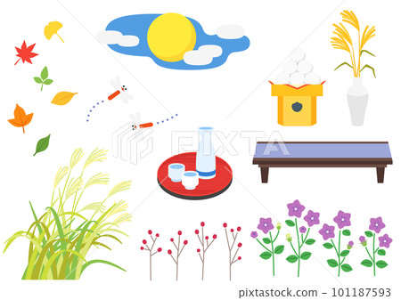 Full Moon Moon Viewing Illustration Set 101187593