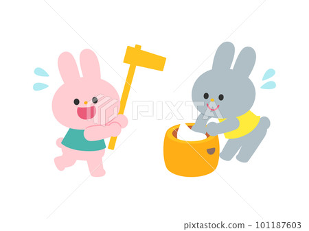 Rabbits making rice cakes 101187603