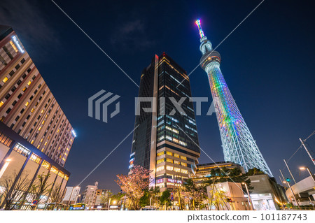 Tokyo cityscape in Japan View of Oshiage station and illuminated Tokyo Sky Tree Tokyo cityscape in Japan View of Oshiage station and illuminated Tokyo Sky Tree 101187743