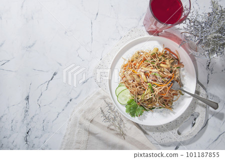 Vegetarian salad. Salad with funchose and vegetables. 101187855