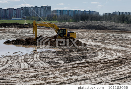 excavator in construction site. excavator in construction site. 101188066