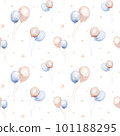 Watercolor newborn baby boy seamless pattern babies boy. Birthday blue background teepee new born baby and pregrand women 101188295