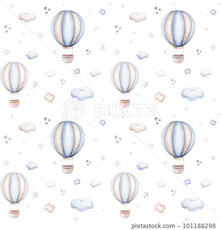 Watercolor newborn baby boy seamless pattern babies boy. Birthday blue background teepee new born baby and pregrand women 101188298