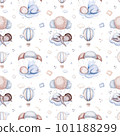 Watercolor newborn baby boy seamless pattern babies boy. Birthday blue background teepee new born baby and pregrand women 101188299