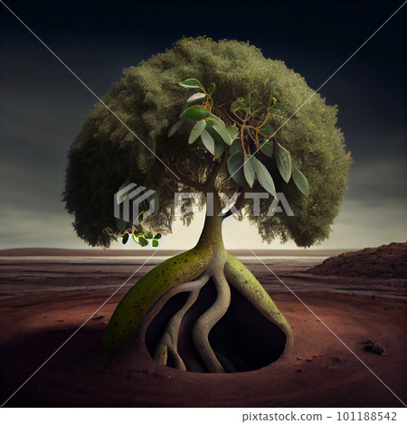 Recreation artistic of avocado tree with roots in a farm plantation. Illustration 101188542