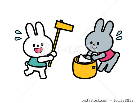 Rabbits making rice cakes 101188832