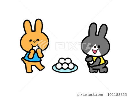 Rabbits eating buns 101188833