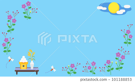 Illustration frame, full moon, moon viewing, bellflower Illustration frame, full moon, moon viewing, bellflower 101188853