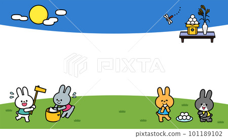Illustration frame Rabbits watching the moon 101189102