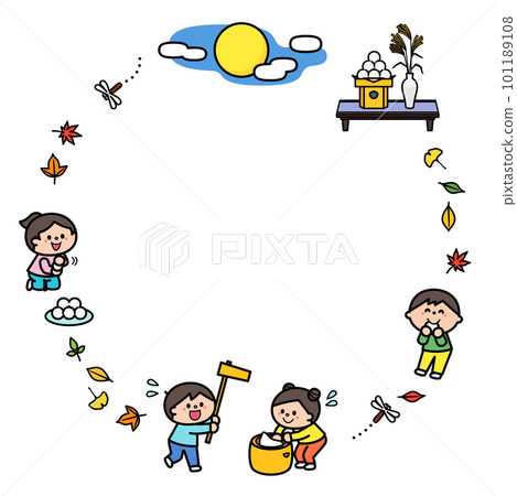 Illustration frame moon viewing with children 101189108