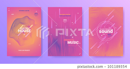 Electronic Music Flyers. Techno Party Poster. Gradient Distort Waves. 101189354