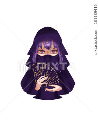 Illustration of a fortune teller holding a tarot Illustration of a fortune teller holding a tarot 101189416
