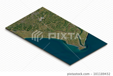 3d model of Narita, Chiba, Japan. Isometric map virtual terrain 3d for infographic. Geography and topography planet earth flattened satellite view 101189432