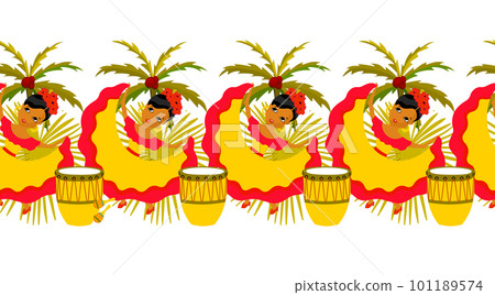 Happy Carnival, Colombia, South America Carnival with samba dancers and musicians. Seamless border colombian festival. Happy Carnival, Colombia, South America Carnival with samba dancers and musicians. Seamless border colombian festival. 101189574