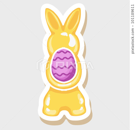 Yellow rabbit with an Easter egg. Easter clipart. 101189611