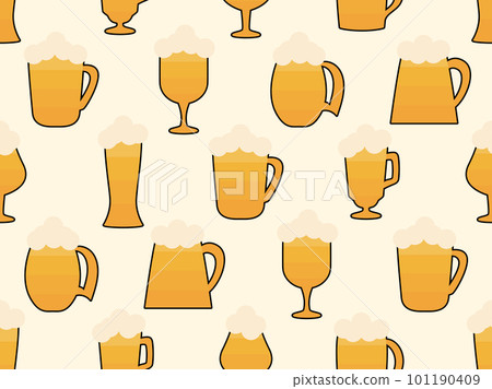 Beer mug seamless pattern. Beer with foam in glasses of various shapes. Stem glass goblets and beer mugs. Design for posters, banners and promotional items. Vector illustration Beer mug seamless pattern. Beer with foam in glasses of various shapes. Stem glass goblets and beer mugs. Design for posters, banners and promotional items. Vector illustration 101190409