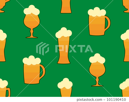 Beer mug seamless pattern. Beer with foam in glasses of various shapes. Stem glass goblets and beer mugs. Design for posters, banners and promotional items. Vector illustration 101190410