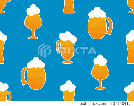 Beer mug seamless pattern. Beer with foam in glasses of various shapes. Stem glass goblets and beer mugs. Design for posters, banners and promotional items. Vector illustration 101190412