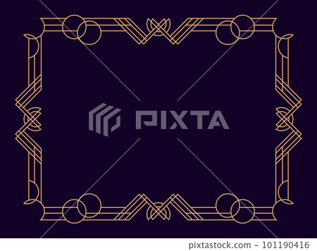 Art deco frame. Vintage linear border. Design a template for invitations, leaflets and greeting cards. Geometric golden frame. The style of the 1920s - 1930s. Vector illustration Art deco frame. Vintage linear border. Design a template for invitations, leaflets and greeting cards. Geometric golden frame. The style of the 1920s - 1930s. Vector illustration 101190416