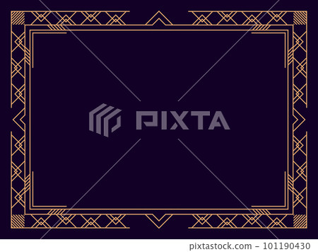 Art deco frame. Vintage linear border. Design a template for invitations, leaflets and greeting cards. Geometric golden frame. The style of the 1920s - 1930s. Vector illustration 101190430