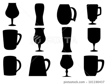 Black beer glasses set isolated on white background. Beer glasses silhouettes. Beer glasses of various shapes. Design of amphora for posters, banners and promotional items. Vector illustration Black beer glasses set isolated on white background. Beer glasses silhouettes. Beer glasses of various shapes. Design of amphora for posters, banners and promotional items. Vector illustration 101190437