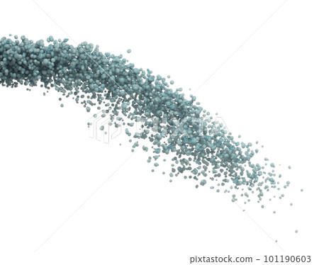 Fertilizer blue chemical accelerate growth fly fall explosion, many tiny ball fertilizer for planting float throw in mid air. White background isolated high speed freeze motion 101190603