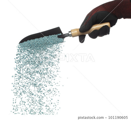 Fertilizer blue chemical accelerate growth fly fall from shovel, many tiny ball fertilizer for planting float throw in mid air. White background isolated high speed freeze motion Fertilizer blue chemical accelerate growth fly fall from shovel, many tiny ball fertilizer for planting float throw in mid air. White background isolated high speed freeze motion 101190605
