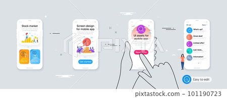 Vaccination announcement, Like and Bitcoin pay minimal line icons. Phone ui interface. Face search, Opinion, Support service icons. Vector 101190723
