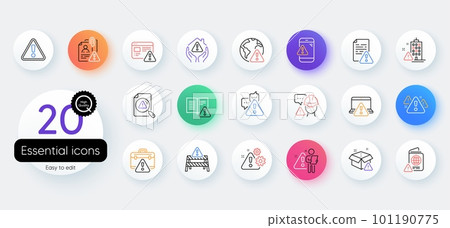 Warnings line icons. Bicolor outline web elements. Caution sign, Exclamation mark, Risk attention. Danger alert, error caution, urgent information line icons. Vector 101190775