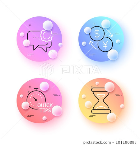 Quick tips, Time and Employees messenger minimal line icons. 3d spheres or balls buttons. Currency exchange icons. For web, application, printing. Helpful tricks, Clock, Speech bubble. Vector Quick tips, Time and Employees messenger minimal line icons. 3d spheres or balls buttons. Currency exchange icons. For web, application, printing. Helpful tricks, Clock, Speech bubble. Vector 101190895