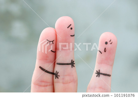 Fingers art of happy couple. A man loves another woman. The concept of unrequited love. 101191076