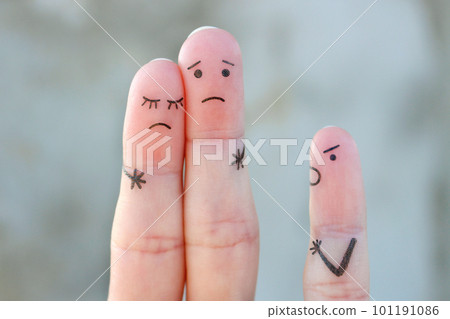 Fingers art of family during quarrel. The concept of a child yelling at his parents. Fingers art of family during quarrel. The concept of a child yelling at his parents. 101191086