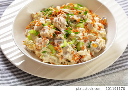 chicken salad with celery, mushrooms in bowl 101191178