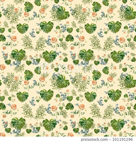 Rose flower palm leaf beige pattern watercolor Rose flower palm leaf beige pattern watercolor 101191296