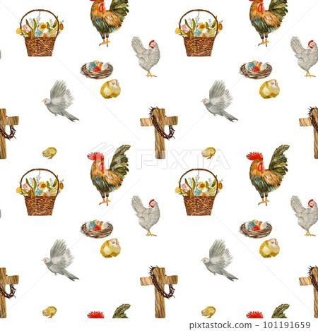Easter cross crown pigeon chick watercolor pattern Easter cross crown pigeon chick watercolor pattern 101191659
