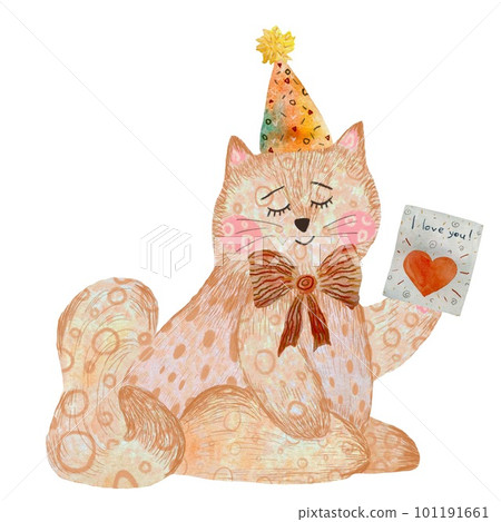 Cat toy card love textured watercolor sketch Cat toy card love textured watercolor sketch 101191661