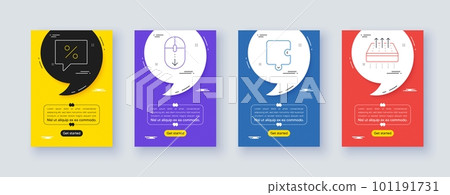 Set of Discount message, Puzzle and Scroll down line icons. Poster offer frame with quote, comma. Include Breathable mattress icons. For web, application. Vector 101191731