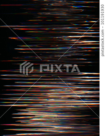 Glitch texture. Static noise. Distressed display. Red blue orange color analog defect dust scratches on dark black illustration abstract background. 101191930