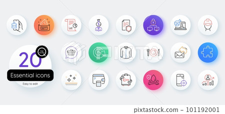 Simple set of Data security, Online chemistry and Update time line icons. Include Report, Food, Lock icons. Wallet, Puzzle game, Clean skin web elements. Share mail, Shopping cart, Seo phone. Vector 101192001