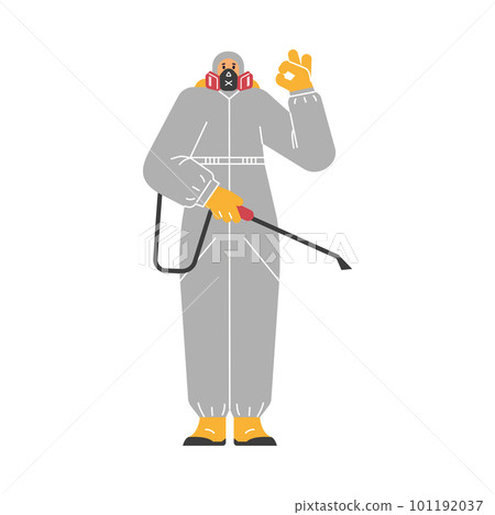 Pest control service worker in protective suit and mask, flat vector illustration isolated on white background. 101192037