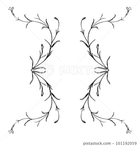 Botanical hand drawn plant, bouquet isolated on background. Spring plant flower vintage frame. Creative doodle linear style. Graphic design wedding invitation, card, poster, banner Vector illustration Botanical hand drawn plant, bouquet isolated on background. Spring plant flower vintage frame. Creative doodle linear style. Graphic design wedding invitation, card, poster, banner Vector illustration 101192059